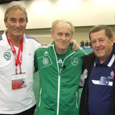 Ralf Peter (DFB), Rudi Zimmermann (NSCAA Manager of Presentations) and Peter Schreiner (Institute of Youth Soccer Germany).